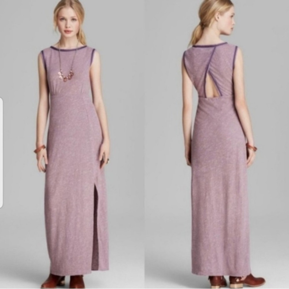 Free People Raw Hem Dusty Rose Side Slits Open Back Maxi Dress Size M